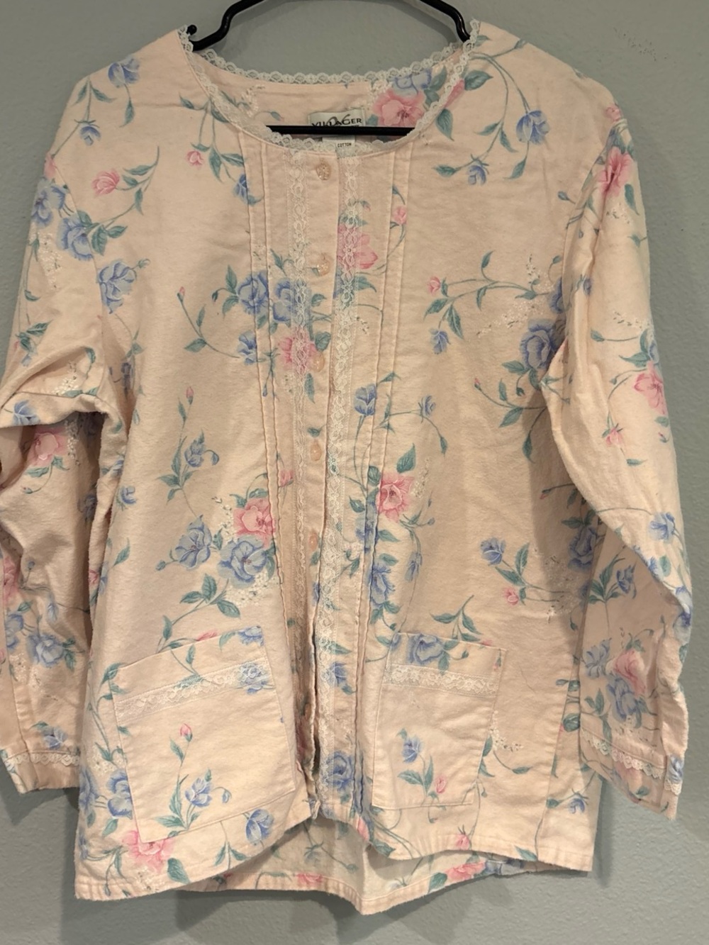 Floral Lace-Trim Vintage Pajama Set - Cream with Pastel Floral
